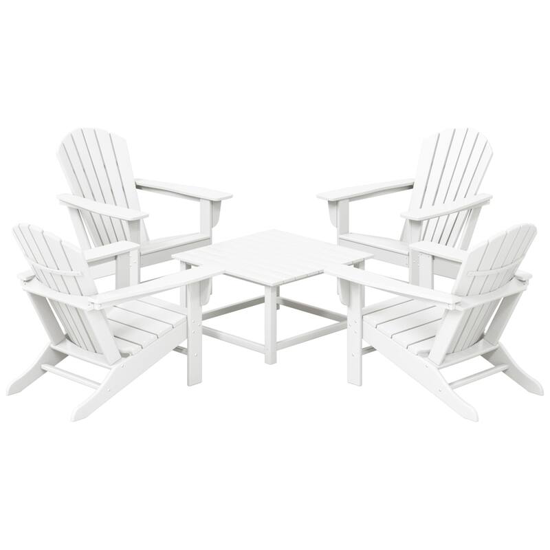 Altura Outdoor 5-Piece Adirondack Chair With Square Coffee Table Conversation Set - White