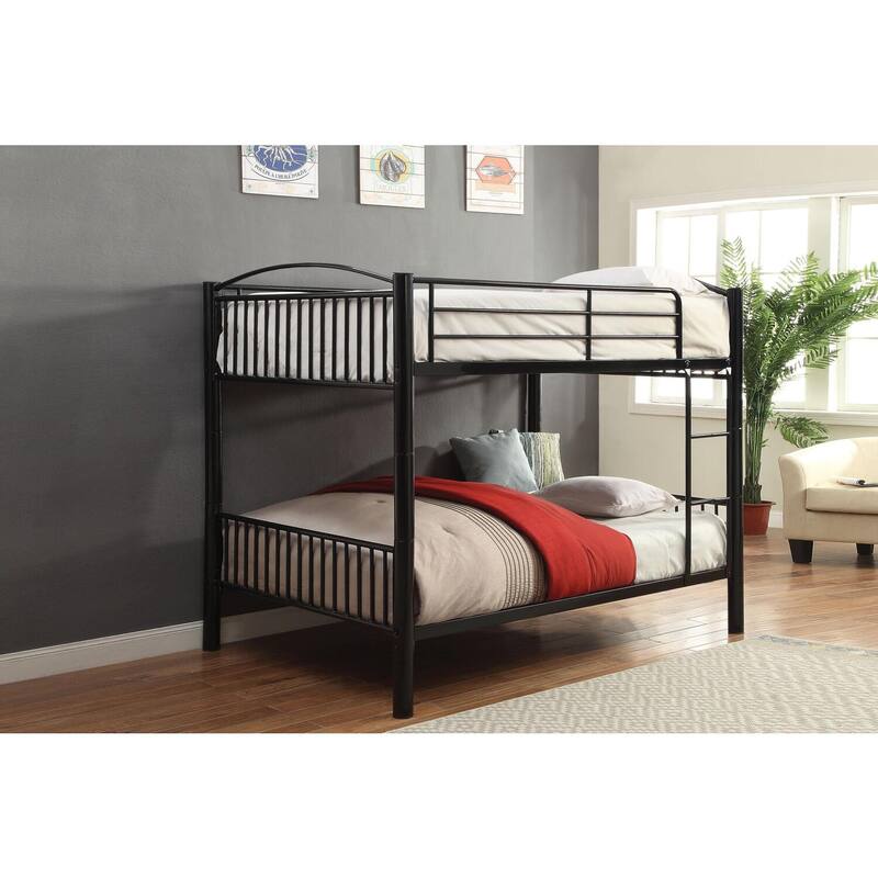 Full Over Full Bunk Bed - Space Saving Metal Frame - Black Finish - Zen Zone