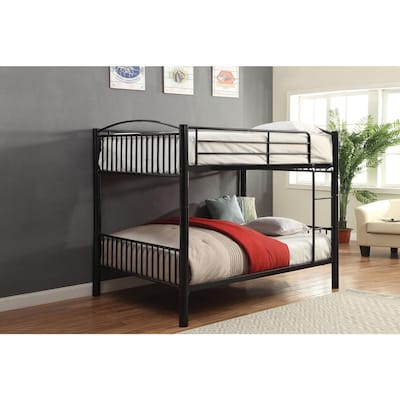 Full Over Full Bunk Bed - Space Saving Metal Frame - Black Finish - Zen Zone