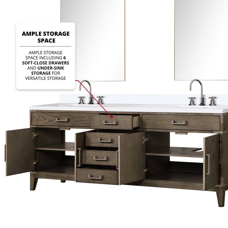 Laurel 60 in W x 22 in D Black Oak Double Bath Vanity, White Quartz Top, Faucet Set, and 28 in Mirrors