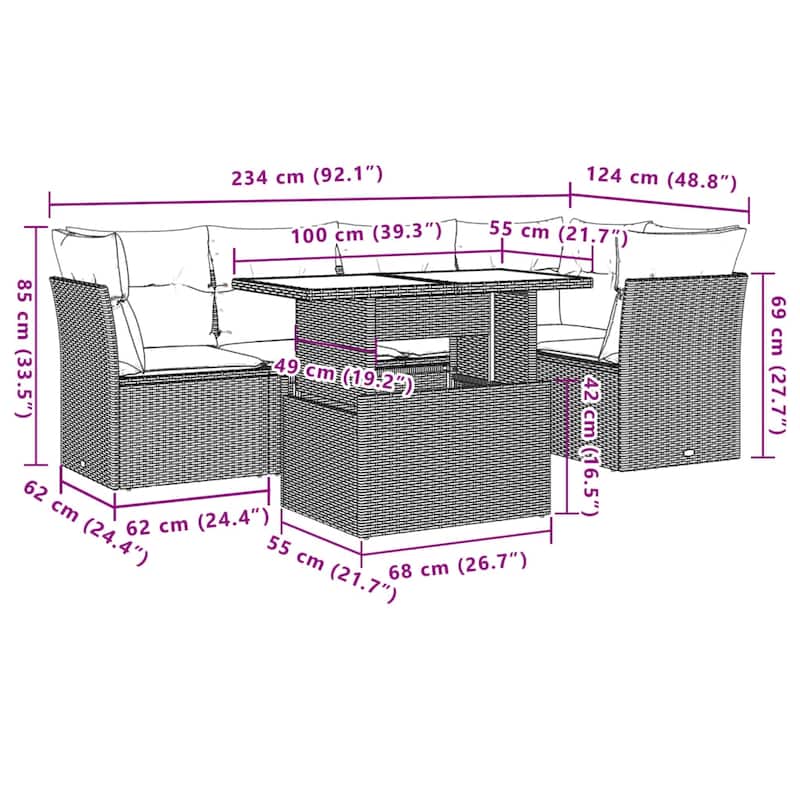 6-Piece Modular Outdoor Sofa Set - 21.7 x 39.4 x 28.7 in