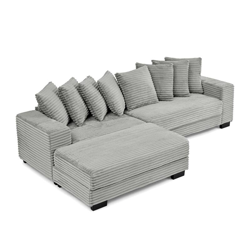 L-Shaped Convertible Sectional Sofa with Ottoman, Corduroy Tufted Upholstered Sleeper Sofa, Modular Corner 3 Seat Sofa