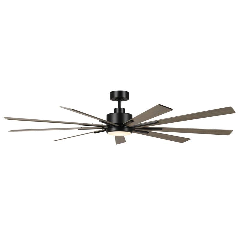 72" Farmhouse Black Integrated LED Windmill Ceiling Fan with Light and Remote