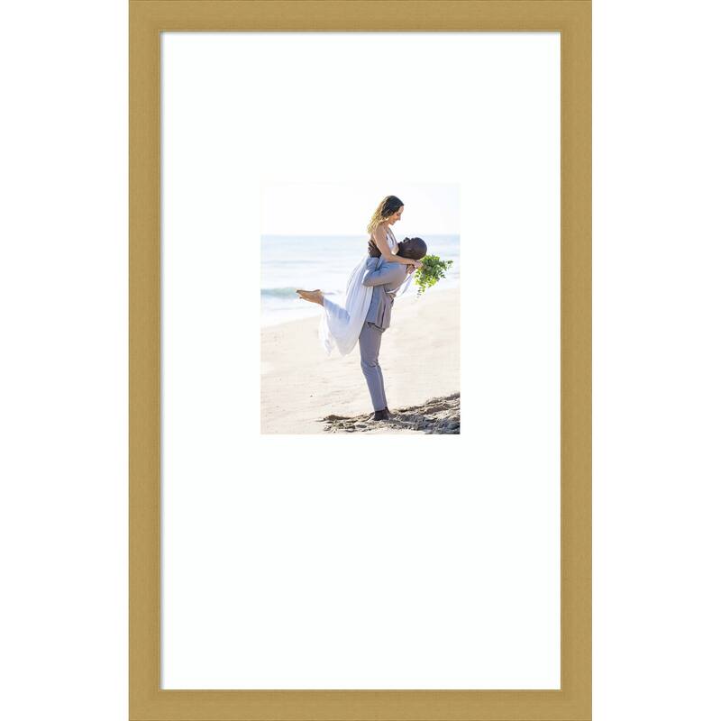 Grace Brushed Gold Narrow Framed Picture Frame, Photo Frame - 16x26 Matted White 8x10 - Grace Brushed Gold Narrow