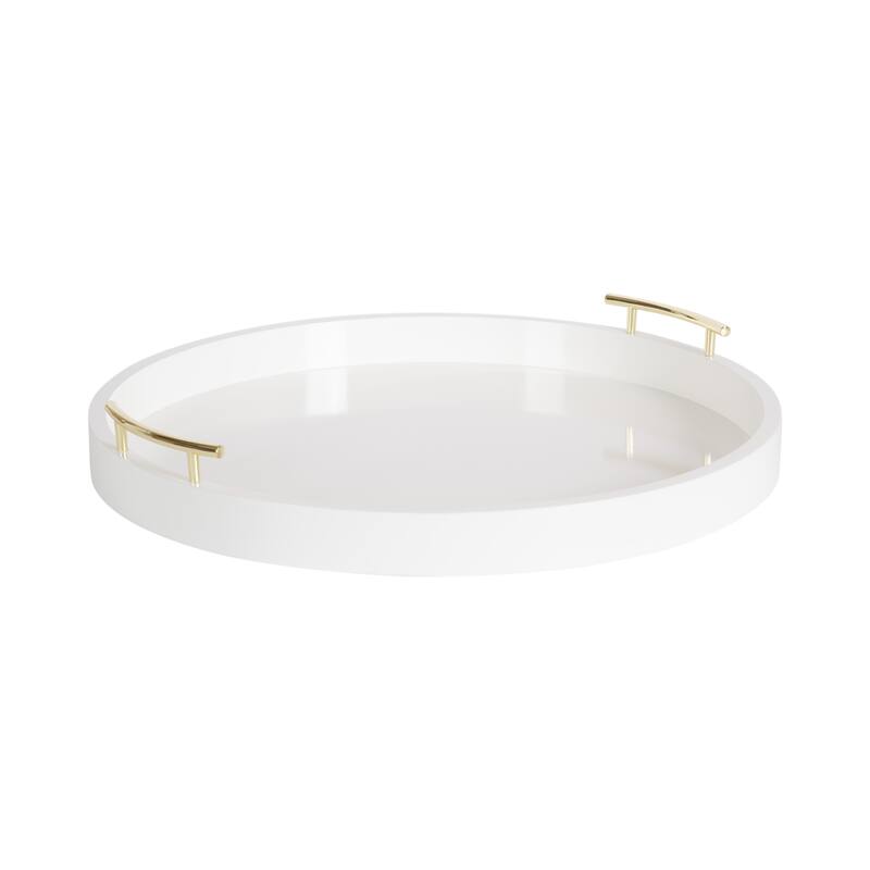 Kate and Laurel Lipton Round Decorative Tray with Metal Handles - 22" Diameter - White/Gold