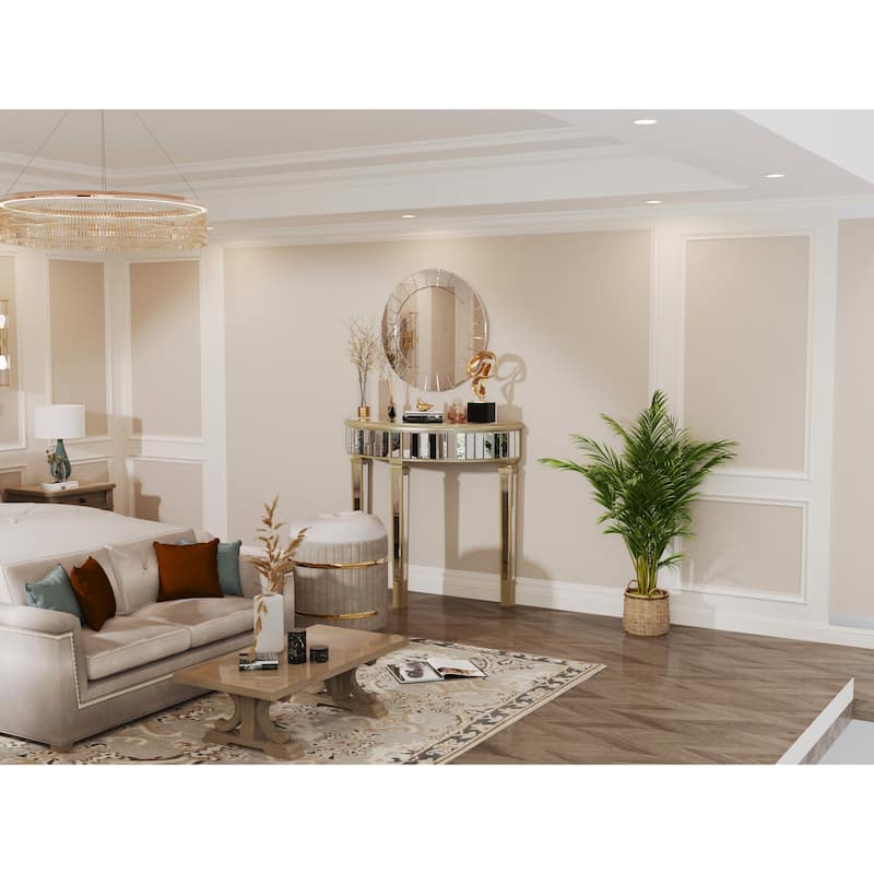 Silver Mirrored Half Moon Console Table Sofa Table 35.4x31.6 inch