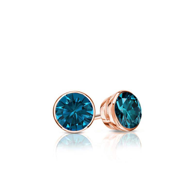 Auriya 14k Gold 1/4ctw Blue Diamond Stud Earrings Bezel-set (I1-I2)