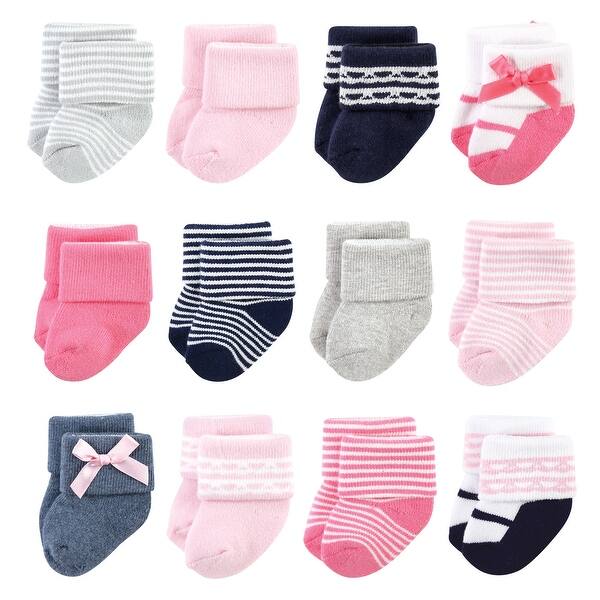 slide 1 of 1, Luvable Friends Infant Girl Newborn and Baby Terry Socks, Pink Scroll Pink Scroll 12-Pack - 0-6 Months