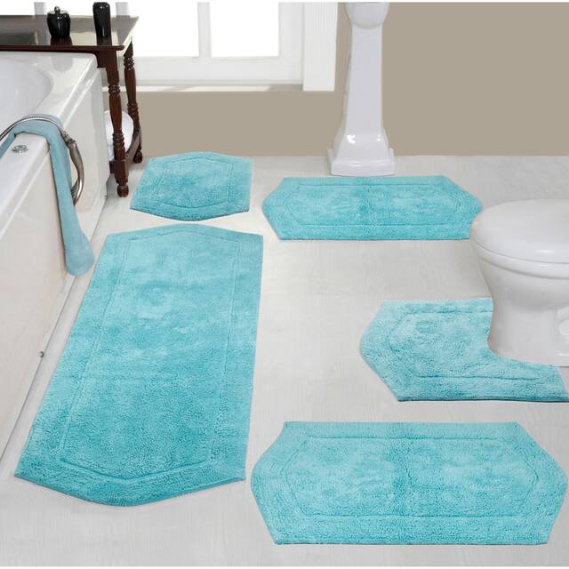 Home Weavers Waterford Collection 5 Piece Genuine Cotton Bath Rugs Set - Turquoise