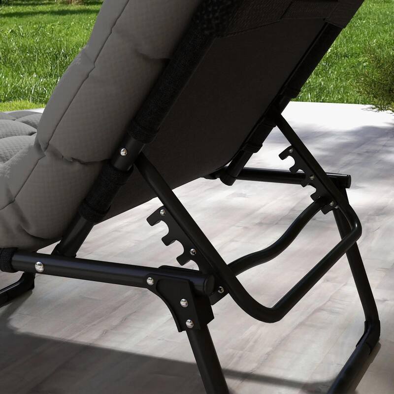 Folding Chaise Lounge Chair, 4 Position Recliner, Pocket, Pillow