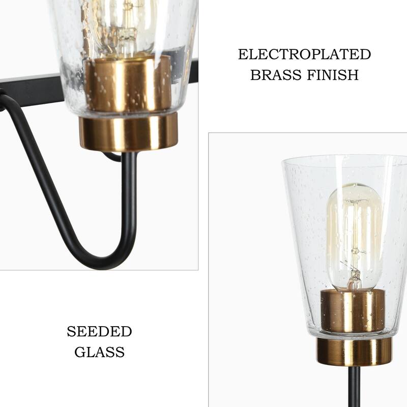 Modern Farmhouse 6-Light Black Gold Linear Chandelier Cone Glass Kitchen Island Pendant Lights - 27.5"L