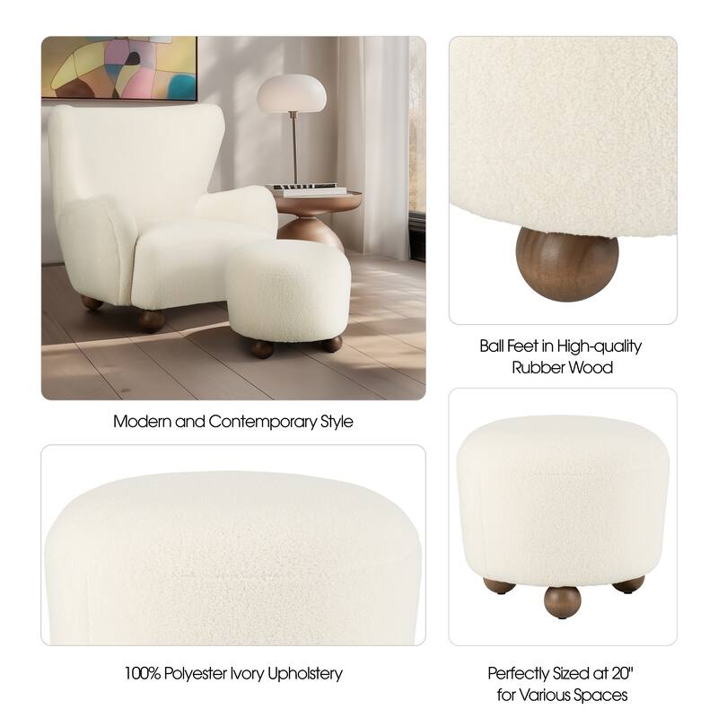 Sagebrook Home Chic Rubber Wood Round Ottoman With Non-Woven Fabric