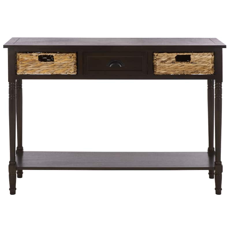 SAFAVIEH Evalena Distressed Black Console Storage Table - 44.5" x 13.4" x 31.5" - 45"W x 13"D x 32"H - Dark Chocolate