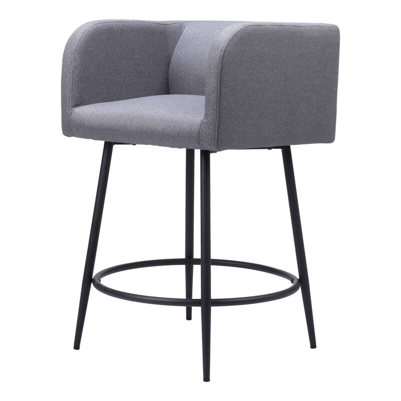 HomeRoots Set of Two 27" Gray and Black Fabric and Steel Counter Height Bar Chairs