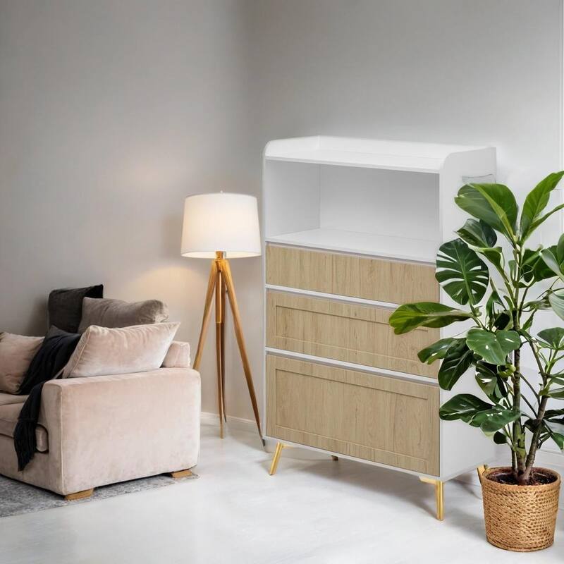 Modern Design Three Drawer Storage Cabinet,Bedroom Clothes Storage Can Be Used in Dining Room, Kitchen, Bedroom. - Antique Brown+White