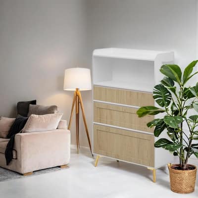 Roomfitters Modern Three-Drawer Storage Cabinet, Bedroom & Dining Room Organizer, Antique Brown White
