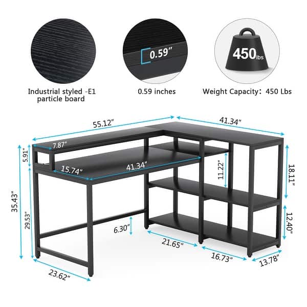 Tribesigns 55/53 inch Reversible L Shaped Computer Desk with Storage