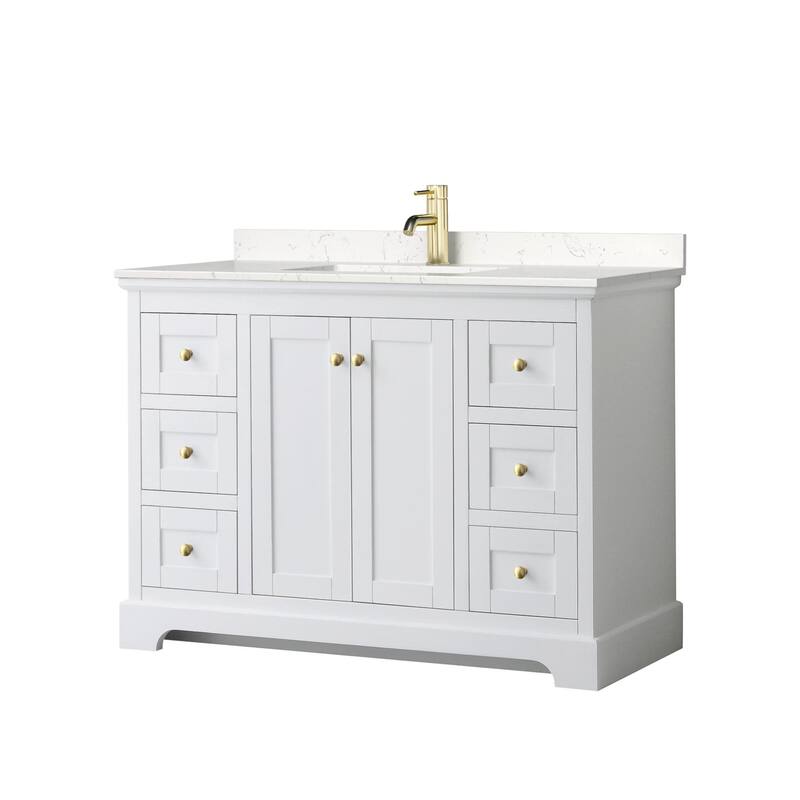 Wyndham Collection Avery 48" Free Standing Single Basin Vanity Set - White / Carrara Cultured Marble Top / Brushed Gold