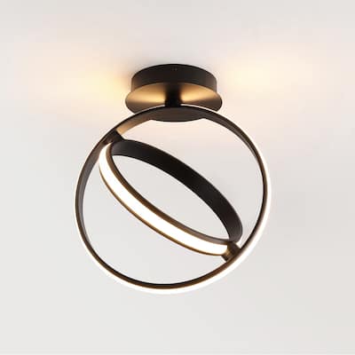Chantelle 14.25" 2-Light Modern Minimalist Aluminum Ring Integrated LED Semi Flush Mount, by JONATHAN Y - 14.25