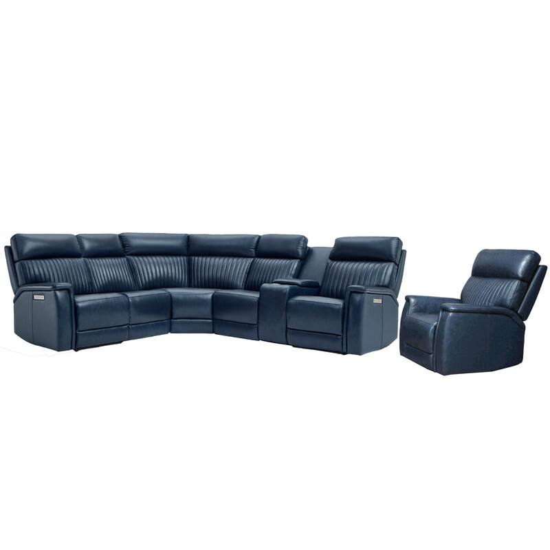 105" W Genuine Leather Power Sectional with Recliner Sofa Set with Triple Power, Single Console, USB&USB-C Ports