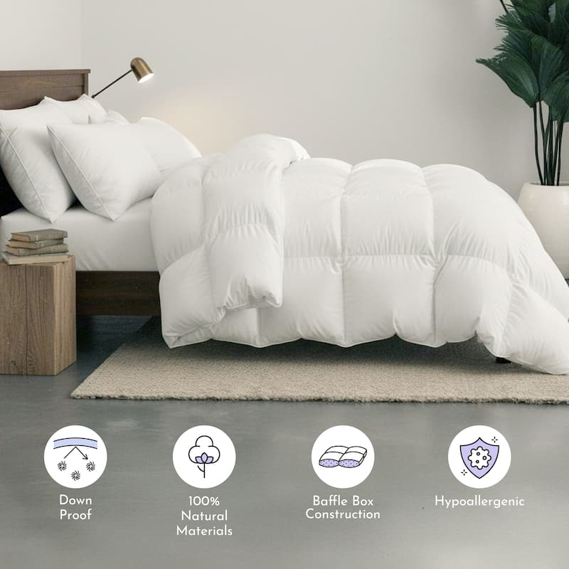 Highland Feather 600 Loft White Goose Down Santa Barbara Duvet/Comforter 289TC Casing with Corner Ties