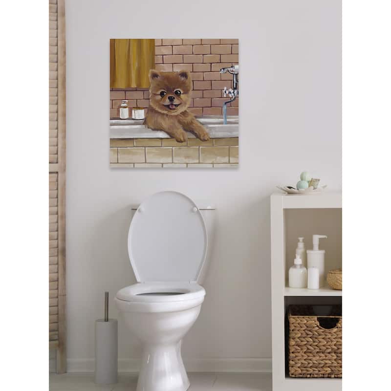 'Pup in the Tub' Painting Print on Wrapped Canvas