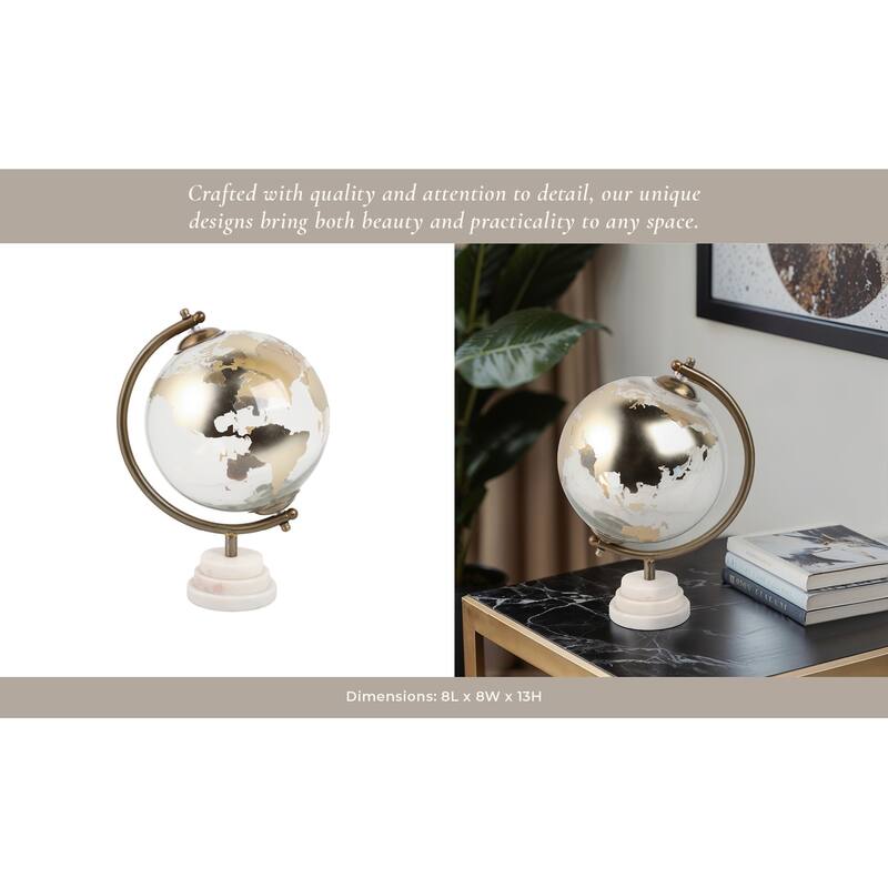 Modern Glass and Metal Globe Sculpture with Marble Base - 13" Brown - 8" x 8" x 13"
