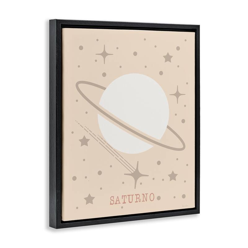 Stupell Minimal Saturn with Stars Framed Floater Canvas Wall Art Design By Daniela Santiago