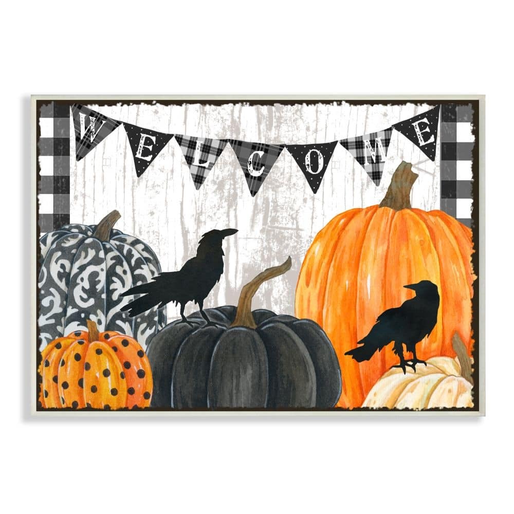 Stupell Welcome Halloween Sign Painted Pumpkin Designs Wood Wall Art - Multi-Color