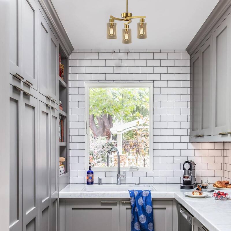 3 Light light bulb gold light fixture glass, metal kitchen light