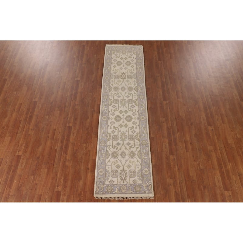 Beige Oushak Oriental Runner Rug Handmade Wool Carpet - 2'7"x 10'0"