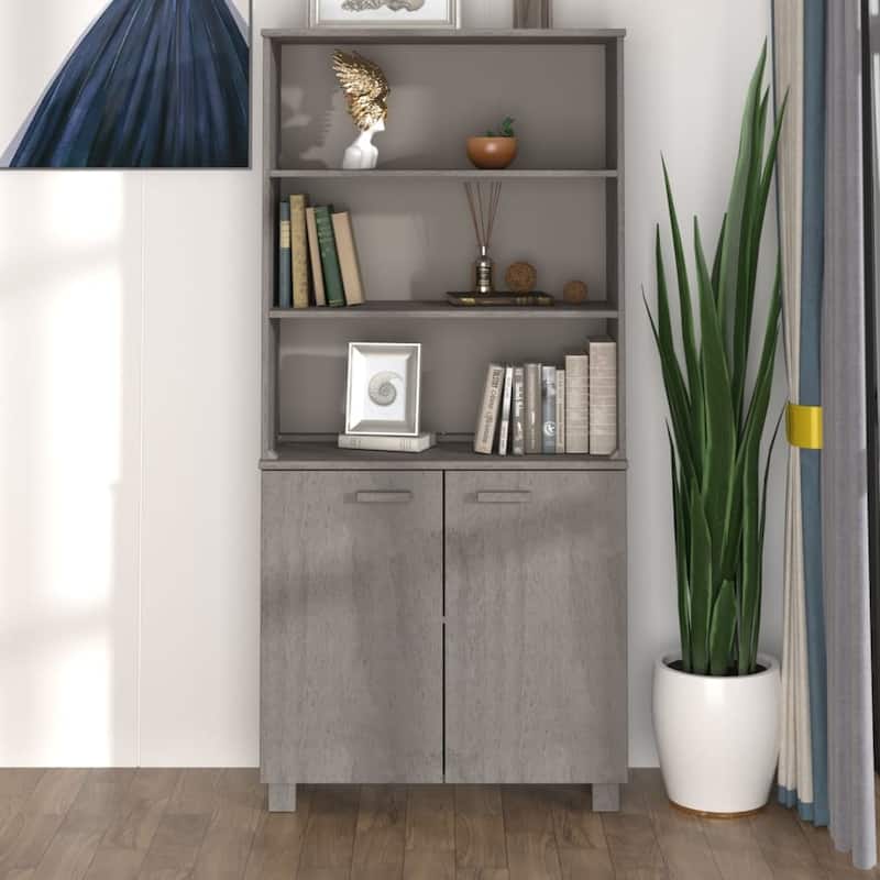 vidaXL Drawer Cabinet Bookshelf with Storage Shelves HAMAR Solid Wood Pine - 33.5" x 13.8" x 70.9" - Light gray