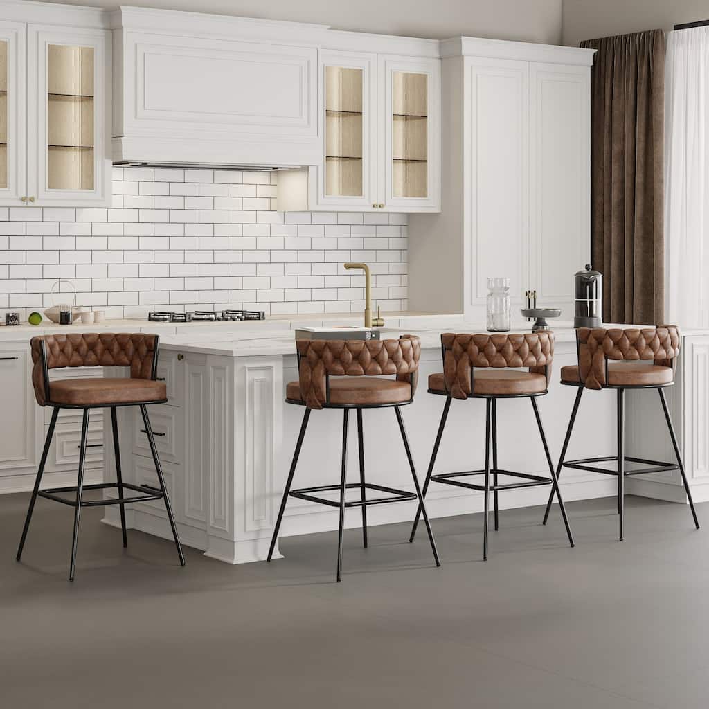 Javlergo Set of 2/4/6 Counter Height Bar Stools 26.77" Upholstered Woven Back Bar Chairs with Armrests and Footrest