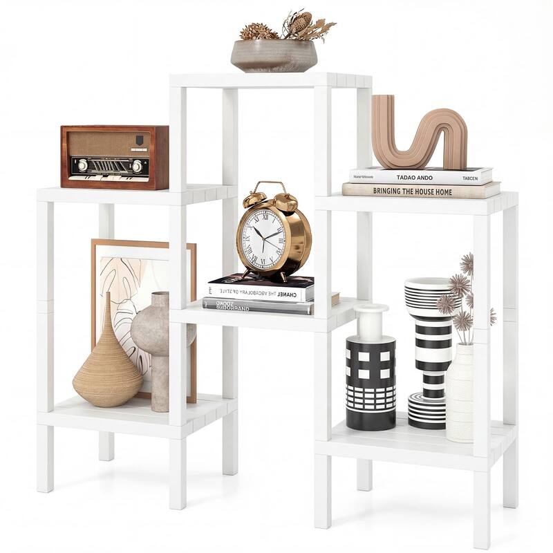 Gymax 6-Tier Plastic Modular Storage Shelves Open Display Utility - White