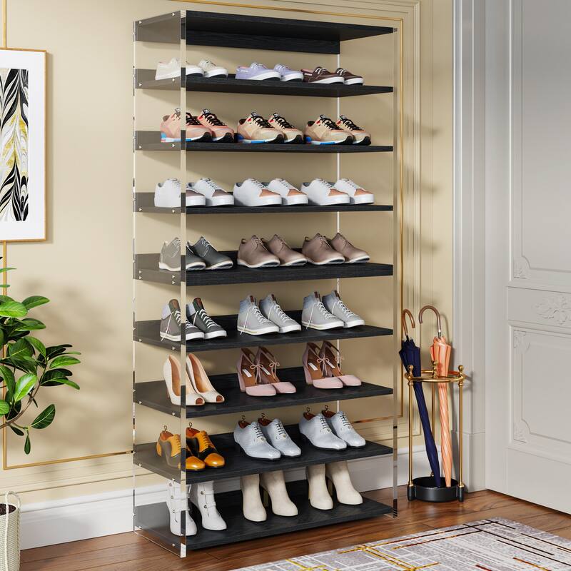 8-Tier Shoe Rack with Wood Shelves, Shoe Organizer Display Storage Shelf for Home, Space-Saving