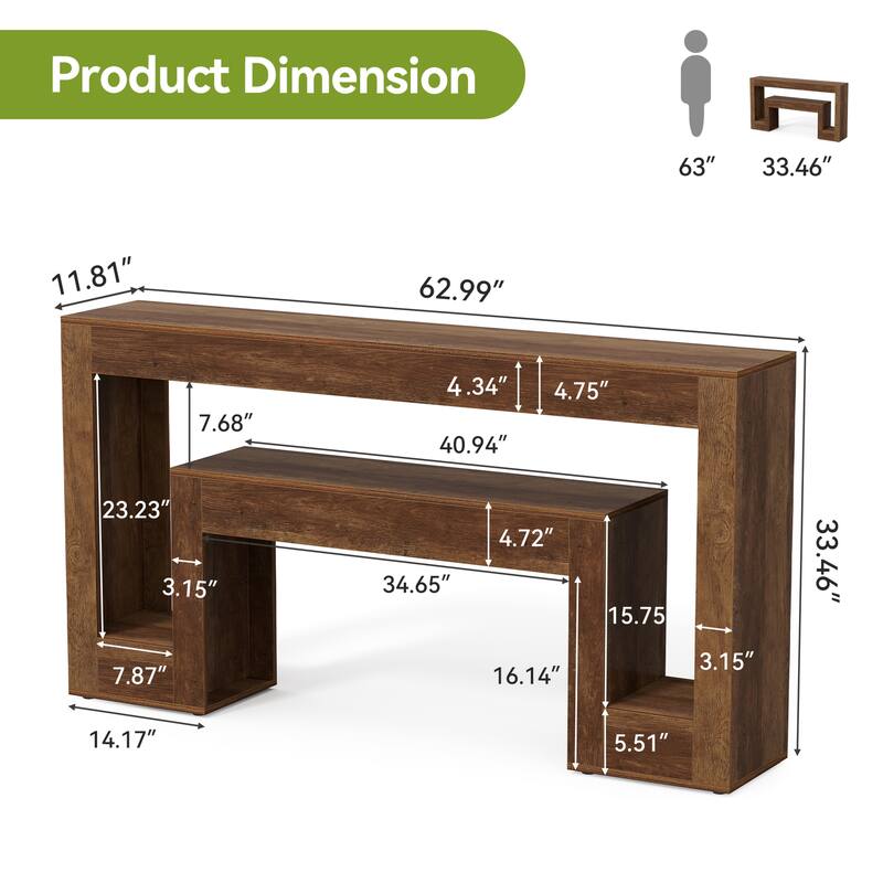 63"Console Table For Entryway,2-Tier Entryway Console Table