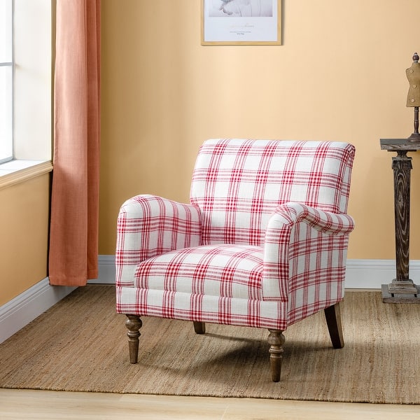 slide 2 of 9, Mandan 29.5" Wide Contemporary Upholstered Amchair with Plaid Pattern by HULALA HOME RED