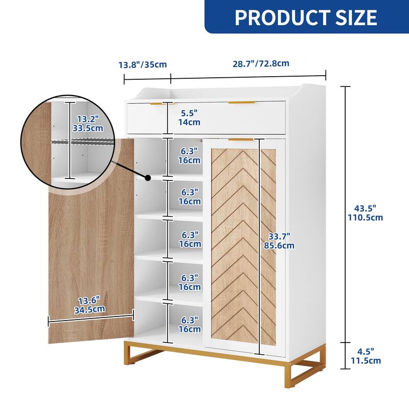 Moasis 20 Pair Shoe Storage Cabinet with Drawer and Doors for Entryway Hallway