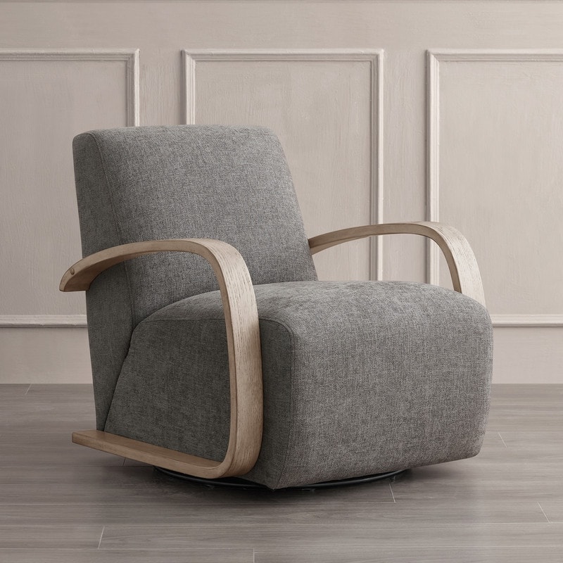 Eli Swivel Accent Chair with U-Shaped Wood Arm