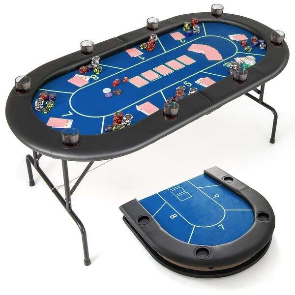 Portable Poker Table with Non-Slip Base and Cup Holders - 72