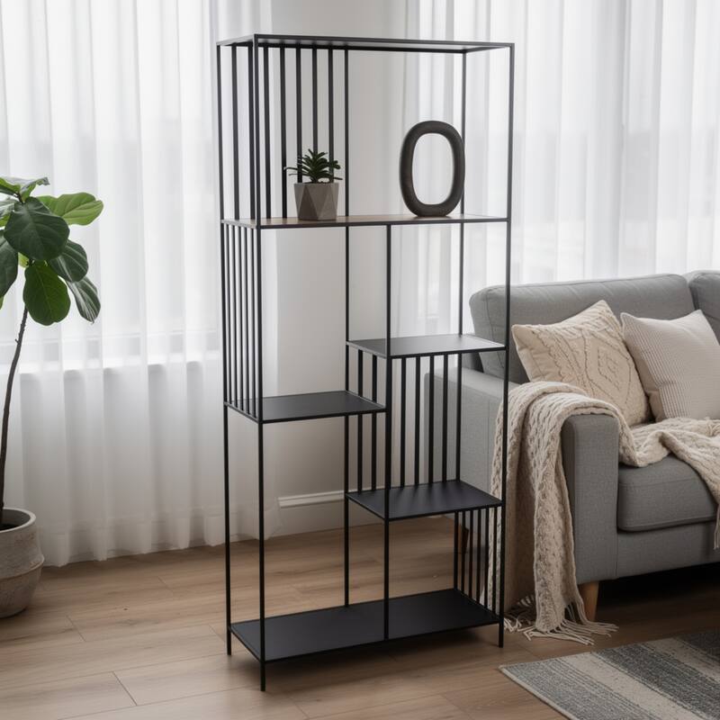 Tandum Plant Display Stand, Black Metal 6 Shelves, Modern 71 Inch