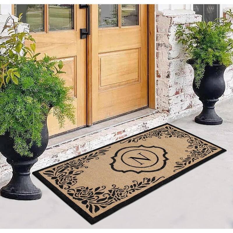 A1HC Hand Crafted Entry Flocked Coir Monogrammed Welcome Entrance Doormat 36"x72"