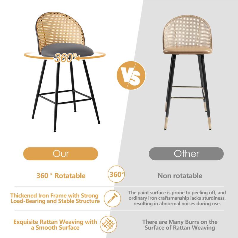 Upholstered Swivel Counter/ Bar Stools with Rattan Back