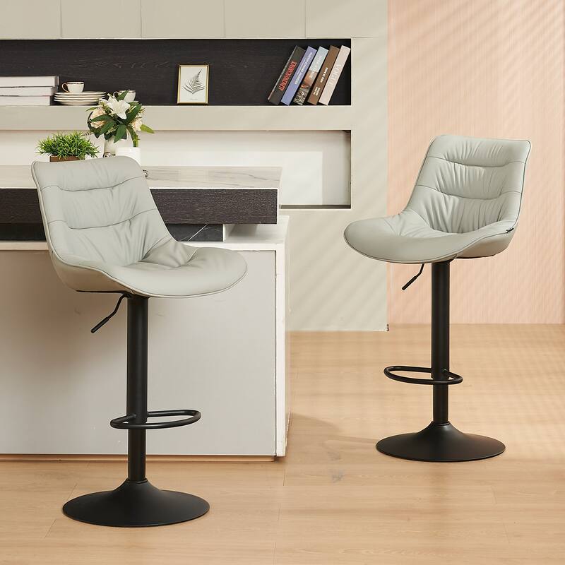 Adjustable Bar Stools Set of 2 Faux Leather Swivel Bar Chairs