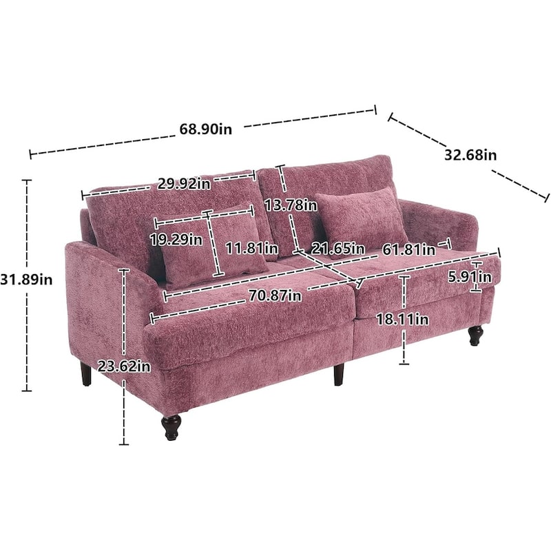 Roomfitters Chenille Loveseat Sofa, Mid-Century 2-Seat Upholstered Couch with Wooden Legs for Living Room