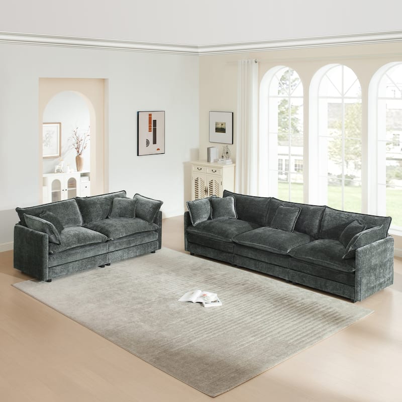 Cloud Chenille Upholstered Modular Sectional Sofa with DIY Combination Design - Gray 3-Seater Sofa+2-Seater Sofa