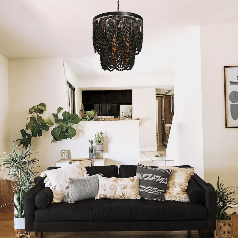 2-Tier Draped Wood Bead Chandelier