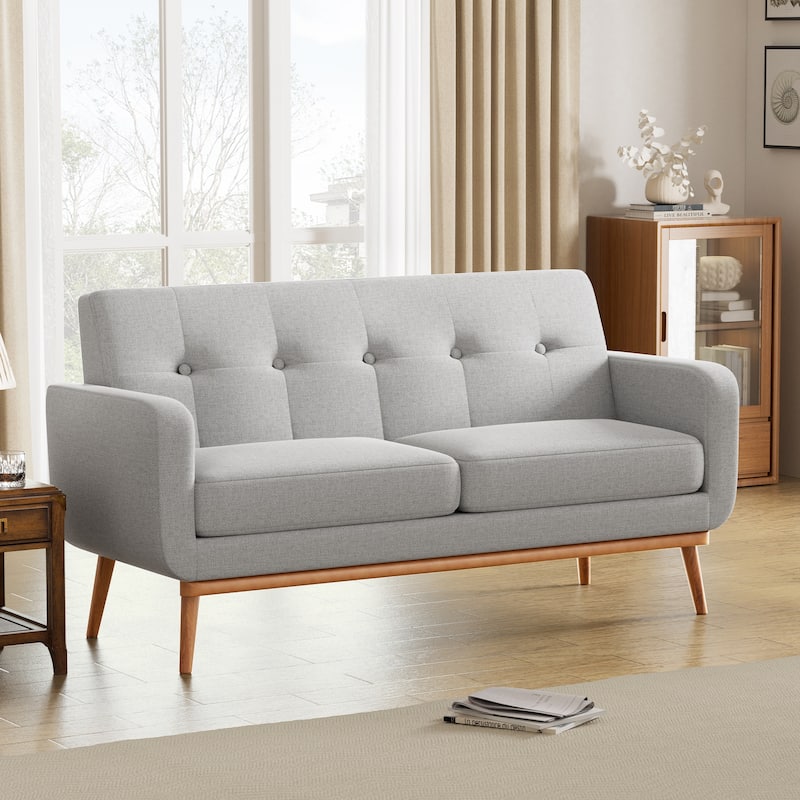 HUIMO Sofa Couch for Two People Tufted Fabric Upholstered Sofa - 63.4" x 29.6" - Grey