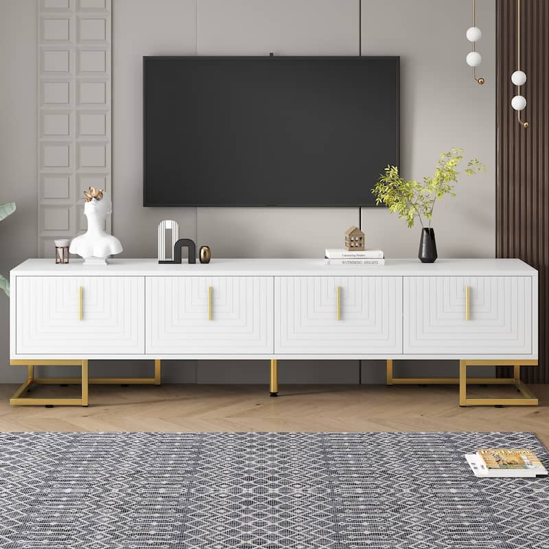 Mieres TV Stand for TVs Up to 80", Entertainment Center with Metal Legs, Gold Handles and Adjustable Shelves, TV Cabinet