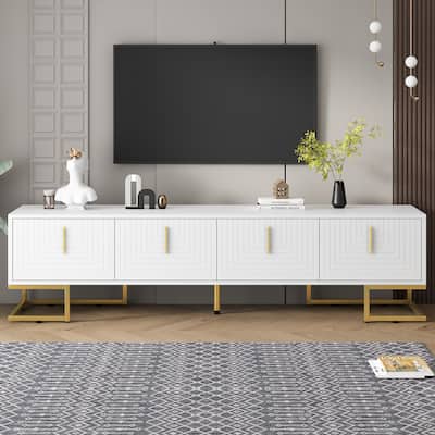 Modern TV Stand Media Console Table with Cabinets and Adjustable Shelves, for TVs Up to 80"